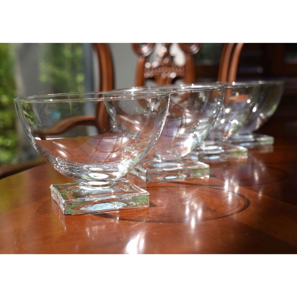 Set of 4 Vintage Mid Century Cambridge Champagne Sherbet Glass Square Pedestal